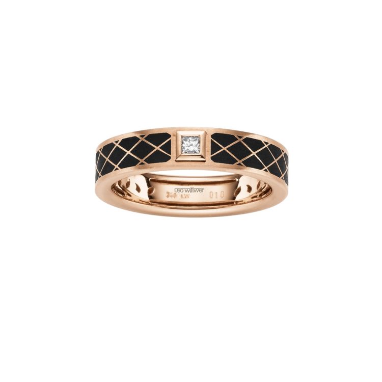 Herrenring 750/- Roségold mit Diamant und Kaltemaille