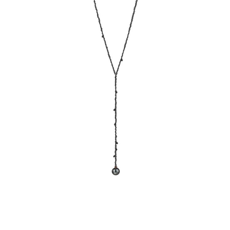 Perlcollier 925/- Silber mit Tahiti Perle und schwarzen Diamanten
