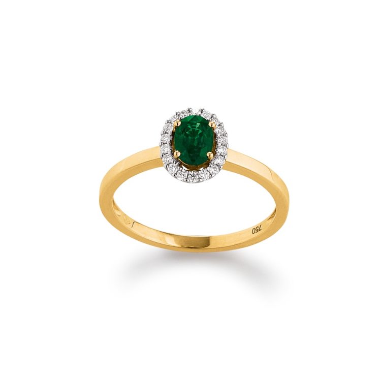 Smaragd Ring: 750/- Gelbgold mit Brillanten