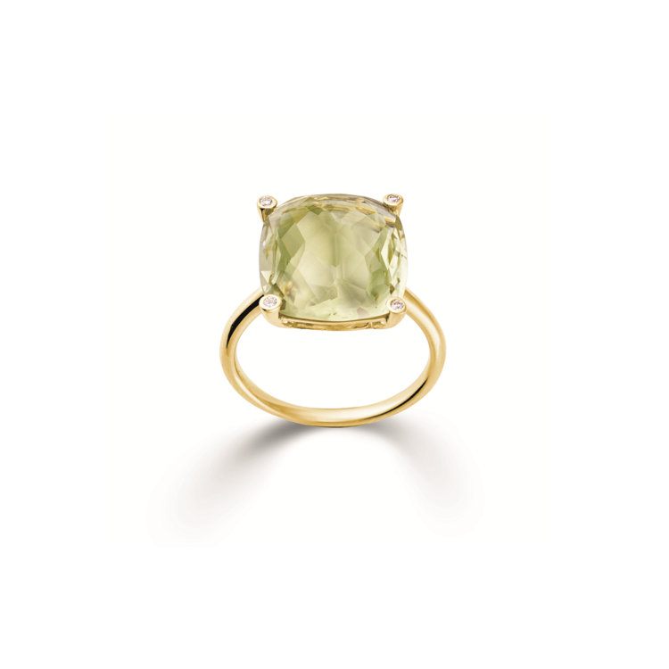 Ring 750/-Gelbgold mit Lemonquarz und Brillanten