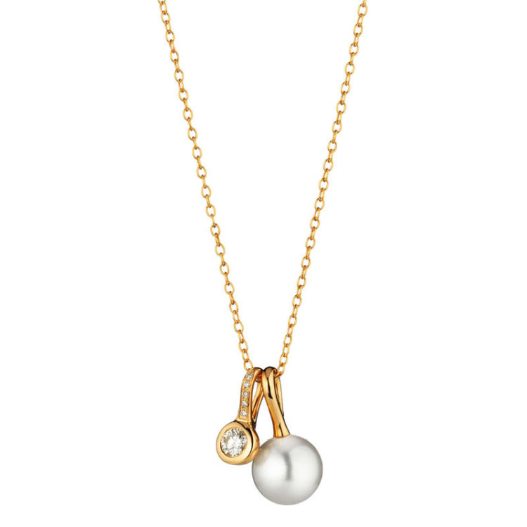 Collier 750/-Roségold mit Südsee Zuchtperlen und Brillanten