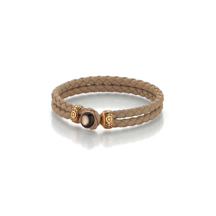 Perlmutt Lederarmband mit 750/-Roségold,